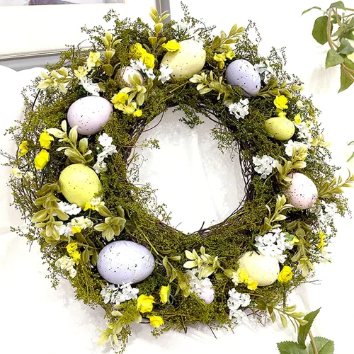 Corona de huevo de Pascua de 16 pulgadas, corona de Pascua artificial de huevo colorido, coronas de huevo de Pascua para puerta delantera, corona de