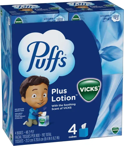 Miniatura 12 de Puffs Plus Loción con pañuelos faciales Vicks, 4 cajas, 48 pañuelos por caja (192 pañuelos)
