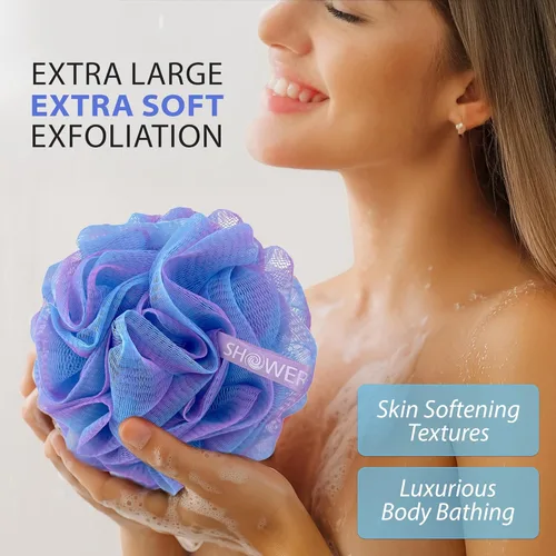 Miniatura 2 de SHOWER BOUQUET Esponja de baño de lufa XL Swirl-Deep-Deep-4-Pack/ Extra Grande 2.65 oz de malla suave Luffa Loofa Lufa Lufa Puff Set/Exfoliante