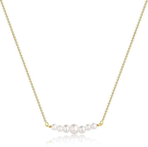 Miniatura 6 de Feskive Delicado collar con colgante de perlas para mujer, chapado en oro de 14 quilates, elegante collar de perlas de agua dulce, collar de perlas