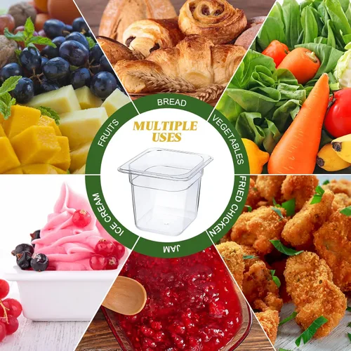 Miniatura 7 de Yinder 6 Piezas Bandejas de Plástico Transparente para Alimentos Tamaño 1/6 Recipientes de Policarbonato Apilables con Indicador de Capacidad