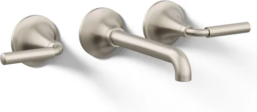 Miniatura 14 de Kohler T26439-4-2MB - Juego de grifo de lavabo de baño de montaje en pared, grifo de baño con dos manijas de palanca, latón moderno cepillado Latón
