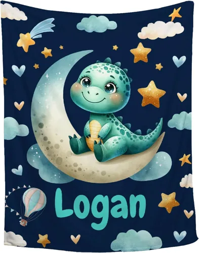 Miniatura 22 de Manta de franela de vellón de dinosaurio con nombre para niñas y niños recién nacidos, regalos personalizados, manta de forro polar suave