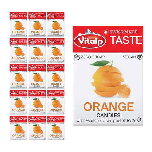 Miniatura 9 de Vitalp Taste, hecho en Suiza, caramelo duro sin azúcar con Stevia, vegano, sabor a caramelo cremoso, paquetes de 25g/0.88 onzas, 16 cajas