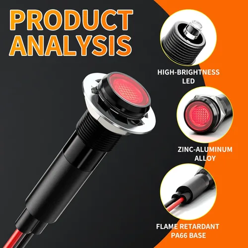 Miniatura 4 de 5 piezas 8 mm (5/16'') luz indicadora LED Luz indicadora 110V 120V lámpara piloto de metal Aluminio negro anodizado impermeable ip67 Luz de señal