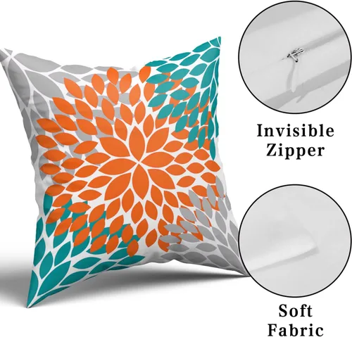 Miniatura 7 de Kawani Fundas para Almohada Naranja Turquesa Gris 20x20 Dahlias Floral Modernas Fundas de Almohada de Estilo Rústico de Granja para Sofá de Algodón