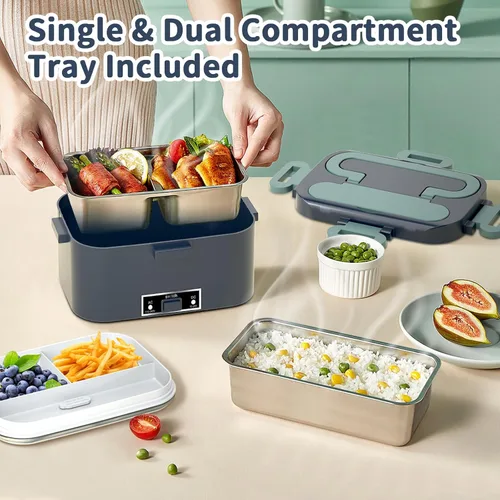 Miniatura 5 de Lonchera eléctrica térmica para adultos con 2 envases de 1.8L, interruptor de encendido/apagado de alimentación y 0.6L de doble capa, calentador