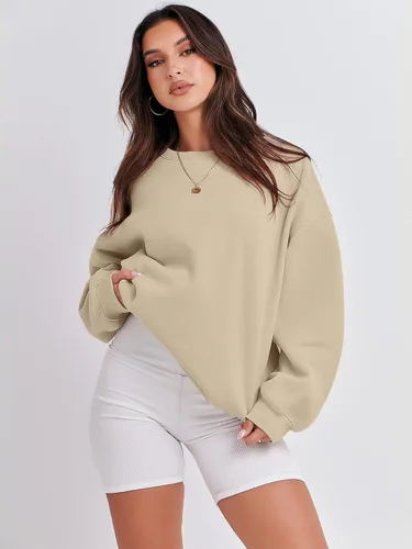 Miniatura 6 de ANRABESS Sudadera de manga larga para mujer, casual, cuello redondo, ajuste holgado, sudadera con capucha de forro polar para otoño