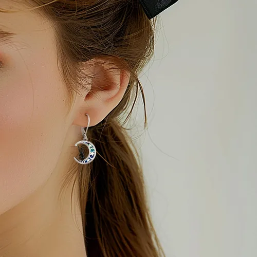 Miniatura 256 de Aretes colgantes de plata de ley con diseño de árbol de la vida, flor, abeja, animales, gato, colibrí, piedra lunar, turquesa, aretes con cierre