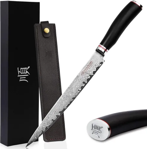 Miniatura 8 de YOUSUNLONG Cuchillo de filete de 10 pulgadas, cuchillo para tallar carne, cuchillo sashimi, 9.6 in, mano izquierda, acero de damasco martillado