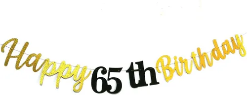 Miniatura 3 de Cartel de feliz cumpleaños 65 con letras negras con purpurina para colgar banderines para mujer o hombre de 65 años, suministros de decoración