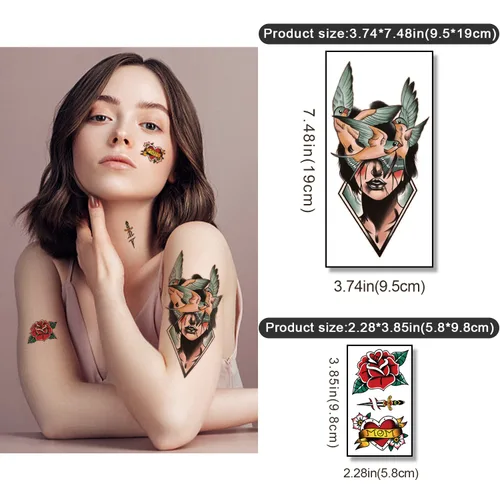 Miniatura 3 de 77 hojas de tatuajes temporales para mujeres y hombres, 17 hojas de tatuajes falsos de medio brazo, pecho y hombro, 60 hojas pequeñas para adultos