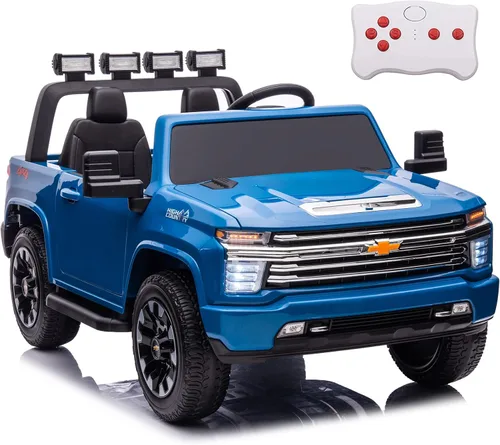 NEWQIDA Camión 24V 4X4 para niños con control remoto de 2 plazas, vehículos eléctricos para niños grandes, para niños y niñas, camioneta Chevrolet