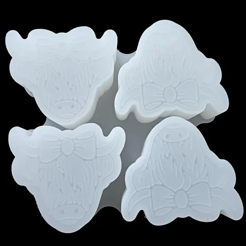 Miniatura 4 de Molde Freshie con forma de vaca de las montañas Fuehbur de 4 cavidades, moldes de resina epoxi de silicona para refrescos, cuentas aromáticas, velas