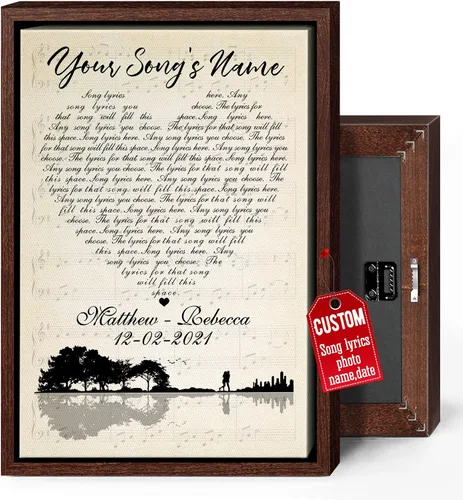 Miniatura 29 de H-DEWALL Lienzo personalizado con letras de canciones enmarcado, regalos para ella, obra de arte para el dormitorio, lienzo musical personalizado