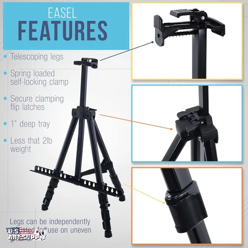 Miniatura 3 de U.S. Art Supply Caballete de trípode de metal negro de 66 pulgadas, ajustable de 20 a 5.5 pies, con capacidad para lienzo de 32 pulgadas, soporte