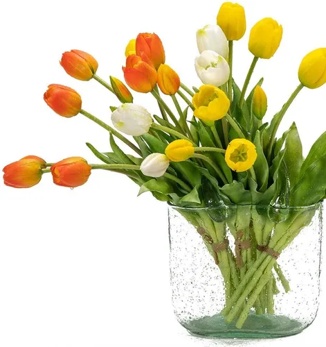 Miniatura 5 de DUYONE 15 flores de tulipanes artificiales, suave al tacto, realista, ramo de tulipanes de látex para el hogar, oficina, boda, fiesta, decoración
