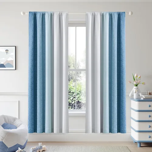 Miniatura 19 de Cortinas Ombre 100% Opacas de 63 Pulgadas de Largo 2 Paneles para Dormitorio Azul Blanco Patrón Degradado Oscurecimiento de Habitación Aislamiento