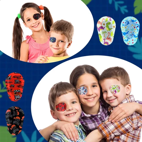 Miniatura 6 de 90 parches adhesivos para los ojos para niños, 9 estilos, parches para los ojos sin látex, almohadilla para los ojos a granel, bloqueo de luz