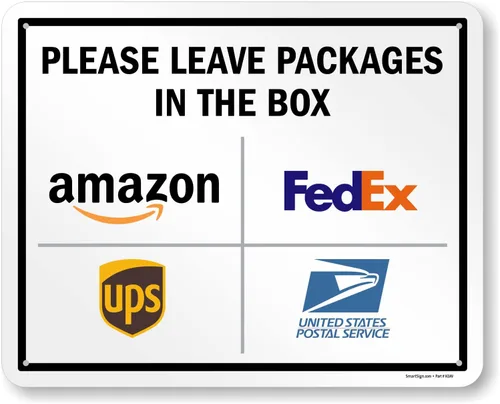 Miniatura 22 de SmartSign 7 x 10 pulgadas "Por favor, deje los paquetes en la caja - Amazon, FedEx, UPS, USPS" Letrero de instrucciones de entrega de metal