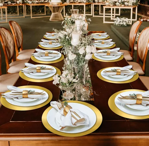 Miniatura 4 de Paquete de 50 platos de carga metálicos dorados, 13.5 pulgadas, redondos, desechables, para recepción de boda, decoración de mesa de fiesta