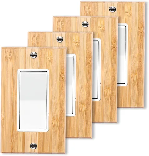 Miniatura 25 de 4 placas de interruptor de luz de palanca simple de madera maciza de 4.5 x 2.76 pulgadas, cubierta de interruptor de luz de bambú de calidad