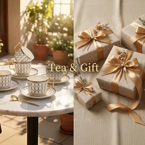 Miniatura 8 de Juego de 15 piezas de servicio de té de porcelana para 4, juegos de té y café de porcelana de hueso, juego de tazas de té con tetera, azucarera