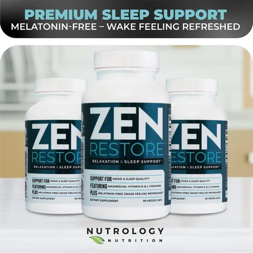 Miniatura 8 de Nutrology Zen Restore - 400 mg de malato de magnesio, vitamina D3 y L-teanina, apoya el sueño, la recuperación muscular y el bienestar suprarrenal