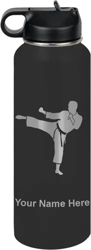 Miniatura 31 de Botella de agua personalizada LaserGram, Karate Man, de acero inoxidable con doble pared aislada al vacío con tapa abatible, regalo personalizado