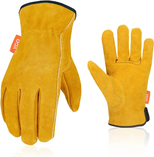 Miniatura 10 de Vgo... 2 pares de guantes de trabajo y conductor de cuero de vaca de invierno con forro de 32 ℉ o superior (talla XL, crema, CA9501F)