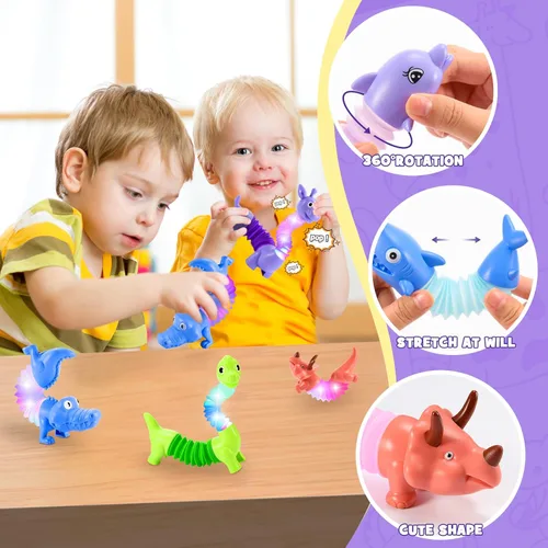 Miniatura 3 de Delighkidz Juguetes antiestrés de animales para niños pequeños: 6 tubos LED de animales para niños de 3, 4, 5, 6, 7, 8 años, regalos de cumpleaños
