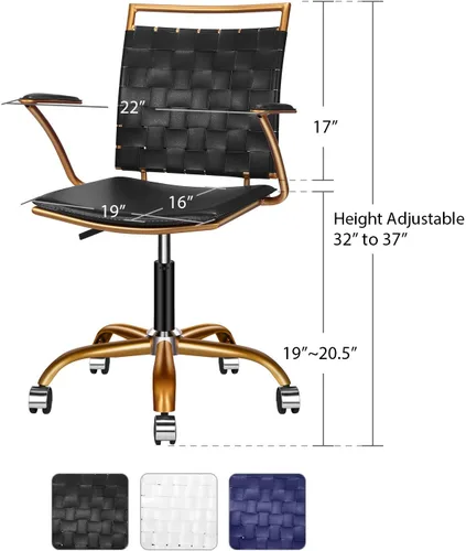 Miniatura 2 de Silla de escritorio negra y dorada, silla giratoria ergonómica de escritorio para computadora con brazos, silla ergonómica de cuero negro