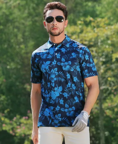 Miniatura 2 de ELETOP Polo de golf para hombre, manga corta, absorbe la humedad, polos tropicales hawaianos, camisas de golf de rendimiento para hombre, ajuste seco
