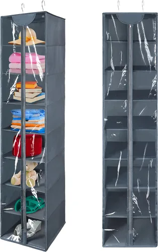 Libeder Organizador colgante de armario, organizador de almacenamiento de ropa de 8 estantes con cremallera, estantes colgantes para suéter, Gris