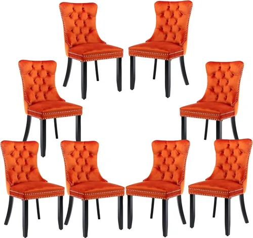 Miniatura 32 de Silla de comedor copetuda moderna de terciopelo para comedor, sillas de comedor tapizadas con remache de clavo, anillo trasero para cocina, comedor