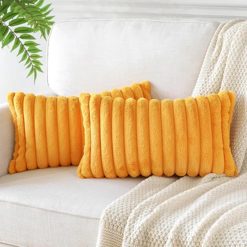 Miniatura 29 de Soleebee Juego de 2 fundas de cojín, terciopelo suave, acogedoras, pelo sintético de conejo, sofá, cama, silla, decorativa para el hogar, 22 x 22