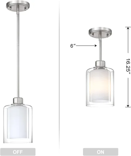 Miniatura 2 de Paquete de 2 lámparas colgantes de isla de cocina para interiores, lámpara colgante de 5 pulgadas de vidrio esmerilado transparente, acabado
