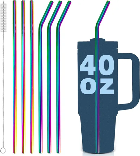 Miniatura 10 de para Stanley Quencher Vaso de 40 onzas 6x Pajillas de Acero Inoxidable Metálico, Pajillas de Reemplazo Extra Largas/Altas de 12 Pulgadas para Taza