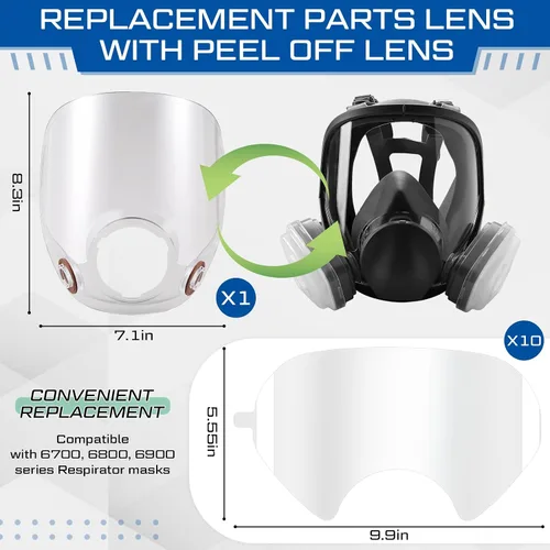 Miniatura 2 de Tellegloww 1 pieza de piezas de repuesto compatibles con lentes de la serie 6000 de respiradores de cara completa y 10 piezas de cubiertas de lentes