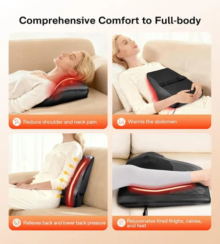 Miniatura 7 de ALLJOY Masajeador térmico de espalda para aliviar el dolor de espalda, almohada de apoyo lumbar Shiatsu de tejido profundo con 3 modos de masaje, 3