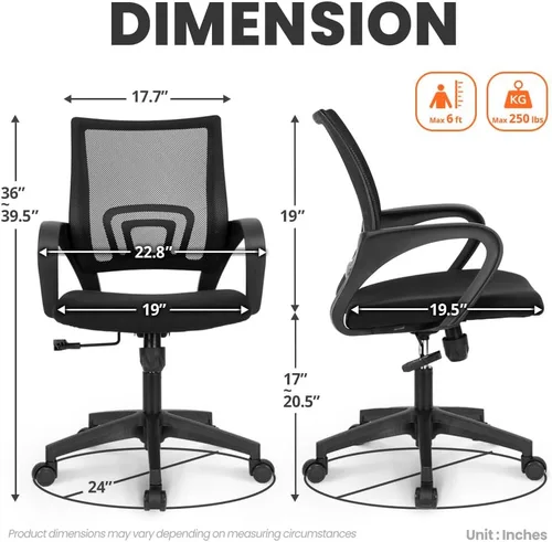 Miniatura 3 de NEO Chair Silla de computadora de oficina con respaldo medio, asiento ergonómico de malla para juegos, cómodo soporte lumbar, ruedas giratorias