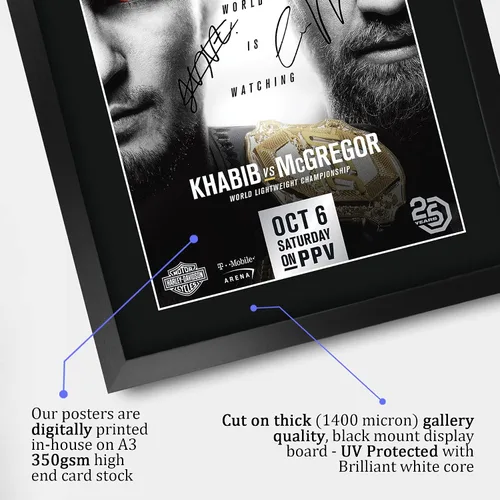Miniatura 4 de HWC Trading UFC 229 Pelea Khabib Nurmagomedov vs Conor McGregor 40 x 30 cm Regalos con Marco Autógrafo Impreso y Firmado para Fans de Recuerdos