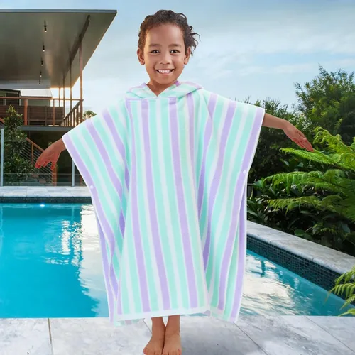 Miniatura 5 de VOOVA & MOVAS Poncho toallas para niños (4-8 años), de secado rápido, ligeras, absorbentes, de algodón, con capucha, bata para piscina, natación