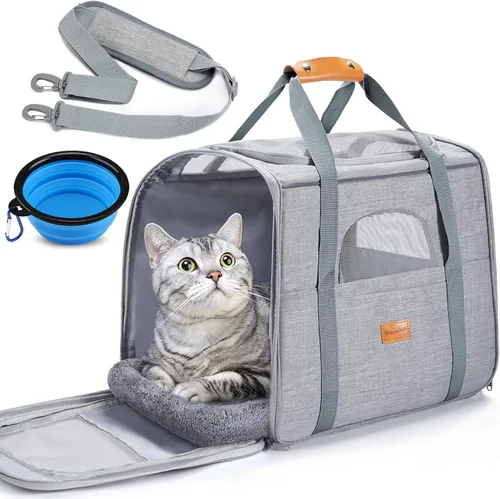 Miniatura 16 de morpilot - Bolsa de transporte para mascotas, portátil, de tela plegable, para perros o gatos, jaula para mascotas con zíperes de seguridad