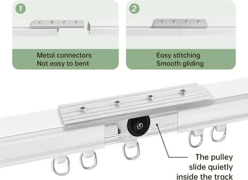 Miniatura 3 de Sistema de riel de cortina de aluminio resistente de 1 pie (muestra), montaje en pared y techo, rieles con corredores de deslizamiento silencioso