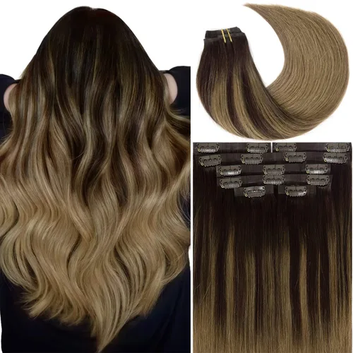 Miniatura 34 de Lacer Hair Glam - Extensiones de cabello humano con clip, sin costuras, color negro hueso, 4.33 oz, 7 unidades, 20 pulgadas, con clip de trama