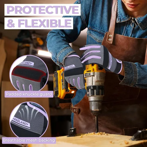 Miniatura 3 de HANDLANDY Work Gloves for Women, Breathable Leather Gardening Glove for Yard Maintenance, Hand Protection with Touch Screen Púrpura claro