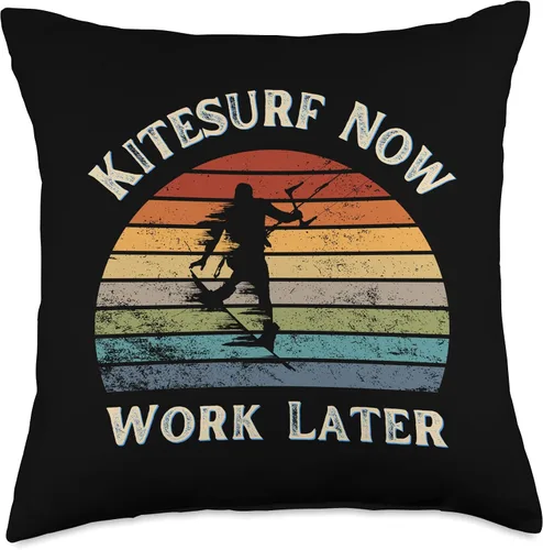 Miniatura 4 de Funny Kitesurf Now Work Later Tee For Kitesurfing Lovers Throw Pillow