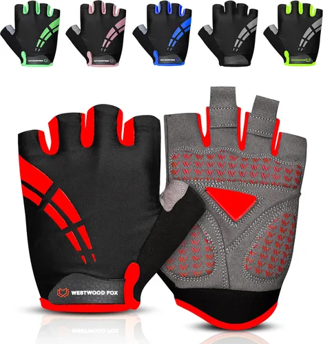 WESTWOOD FOX Guantes de ciclismo para hombres y mujeres, medio dedo, unisex, acolchados, antideslizantes, guantes de bicicleta de montaña,