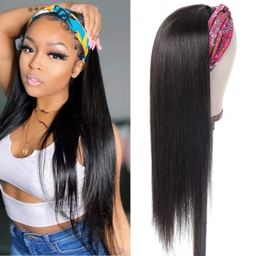 Peluca de cabello lacio con diadema, pelucas de 18 pulgadas para mujeres negras, sin encaje frontal, pelucas de cabello humano lacio virgen peruano,